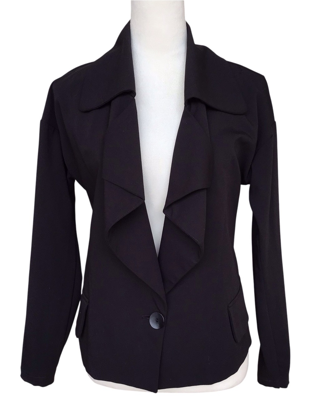 Planet By Lauren G Black Waterfall Lapel Jacket